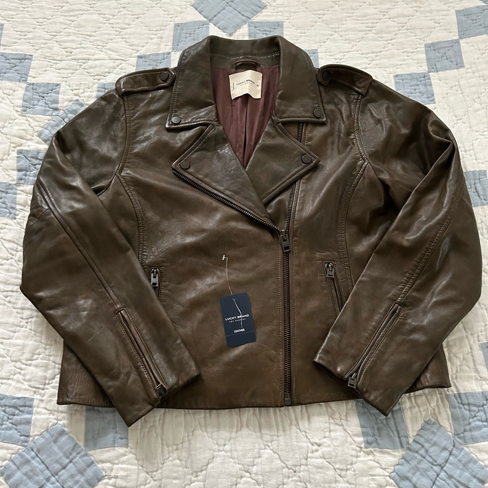 Lucky Brand Brown Leather Moto Jacket